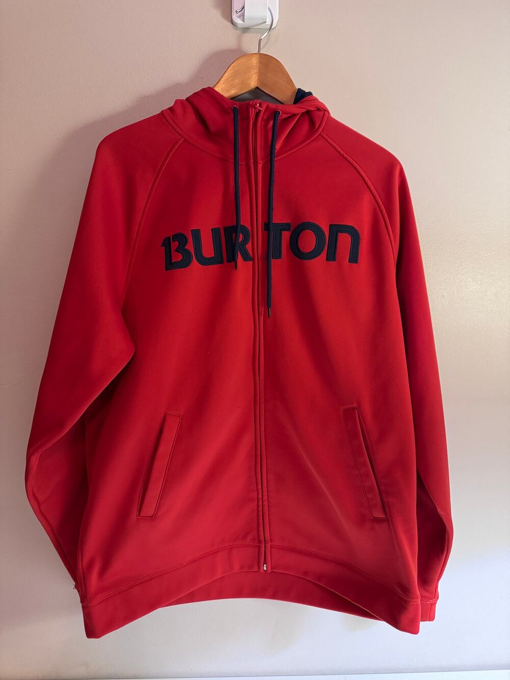 Burton Dryride Men XL Red Full Zip Hoodie Embroidered Logo Snowboard